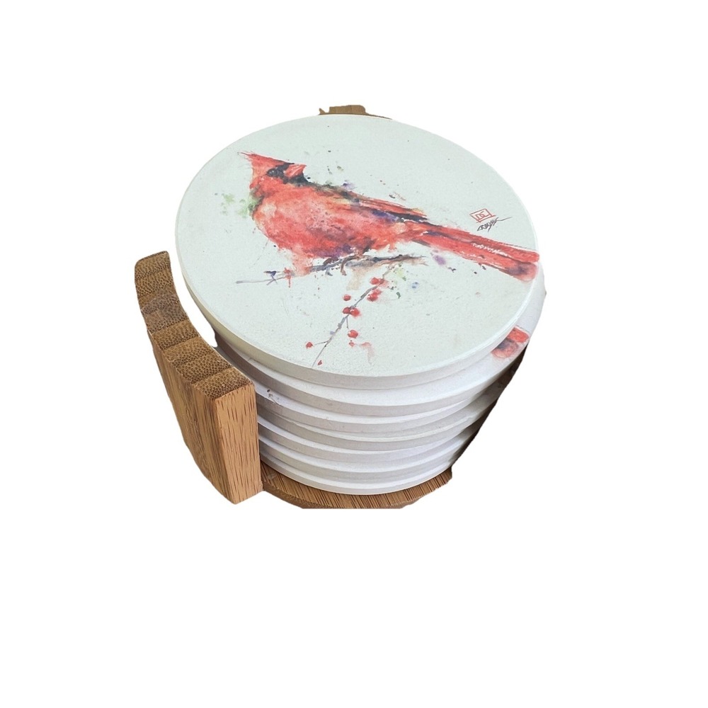Set Of 8 Bird Coasters With Wood Holder Dean Crouser